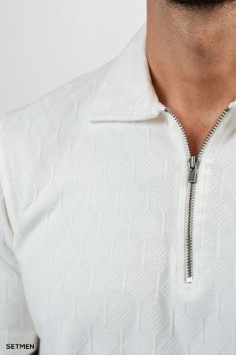 تیشرت یقه نیم زیپ ژاکارد