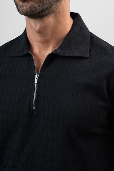 تیشرت یقه نیم زیپ ژاکارد