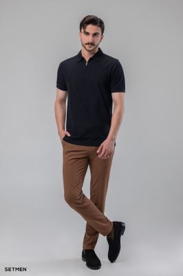 تیشرت یقه دار نیم زیپ ژاکارد اولد مانی