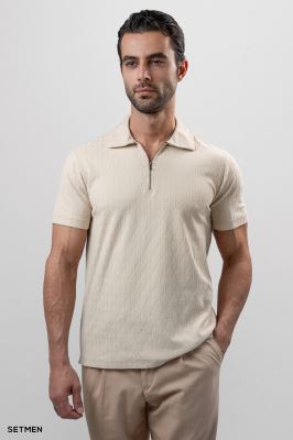 تیشرت یقه نیم زیپ ژاکارد