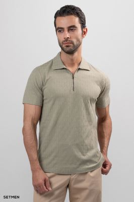 تیشرت یقه نیم زیپ ژاکارد