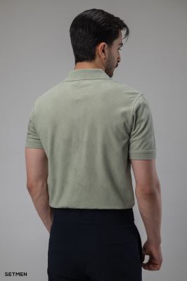 تیشرت یقه دار نیم زیپ ژاکارد اولد مانی