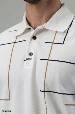 تیشرت جودون سه دکمه طرح دار