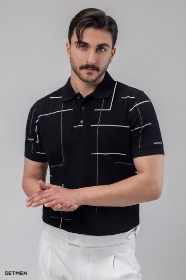 تیشرت جودون سه دکمه طرح دار