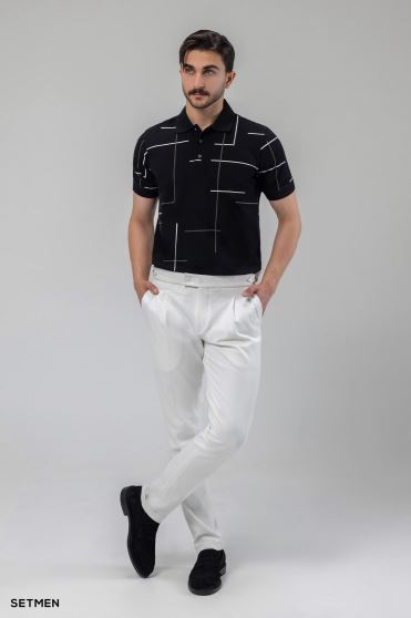 تیشرت جودون سه دکمه طرح دار