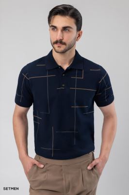 تیشرت جودون سه دکمه طرح دار