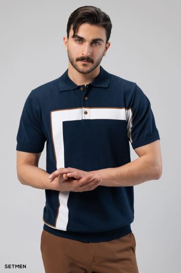 تیشرت یقه سه دکمه بافت اولد مانی