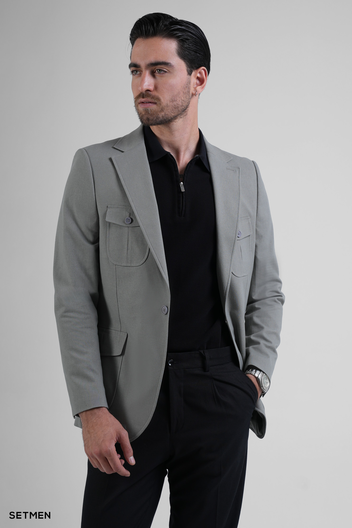 کت تک مردانه نیم آستر لینن سافاری