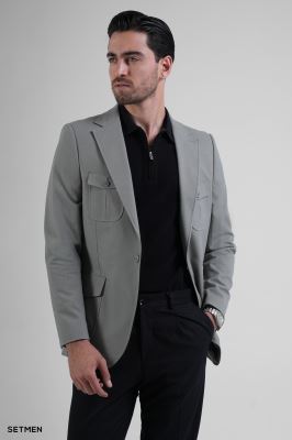 کت تک مردانه نیم آستر لینن سافاری