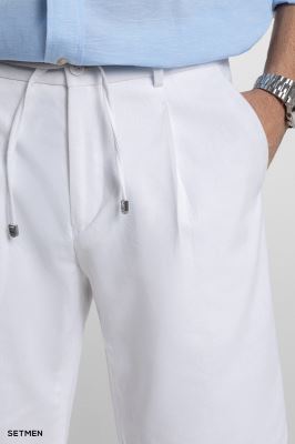 شلوارک لینن پیل دار کمر کش