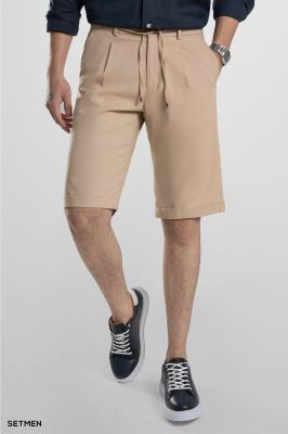 شلوارک لینن پیل دار کمر کش