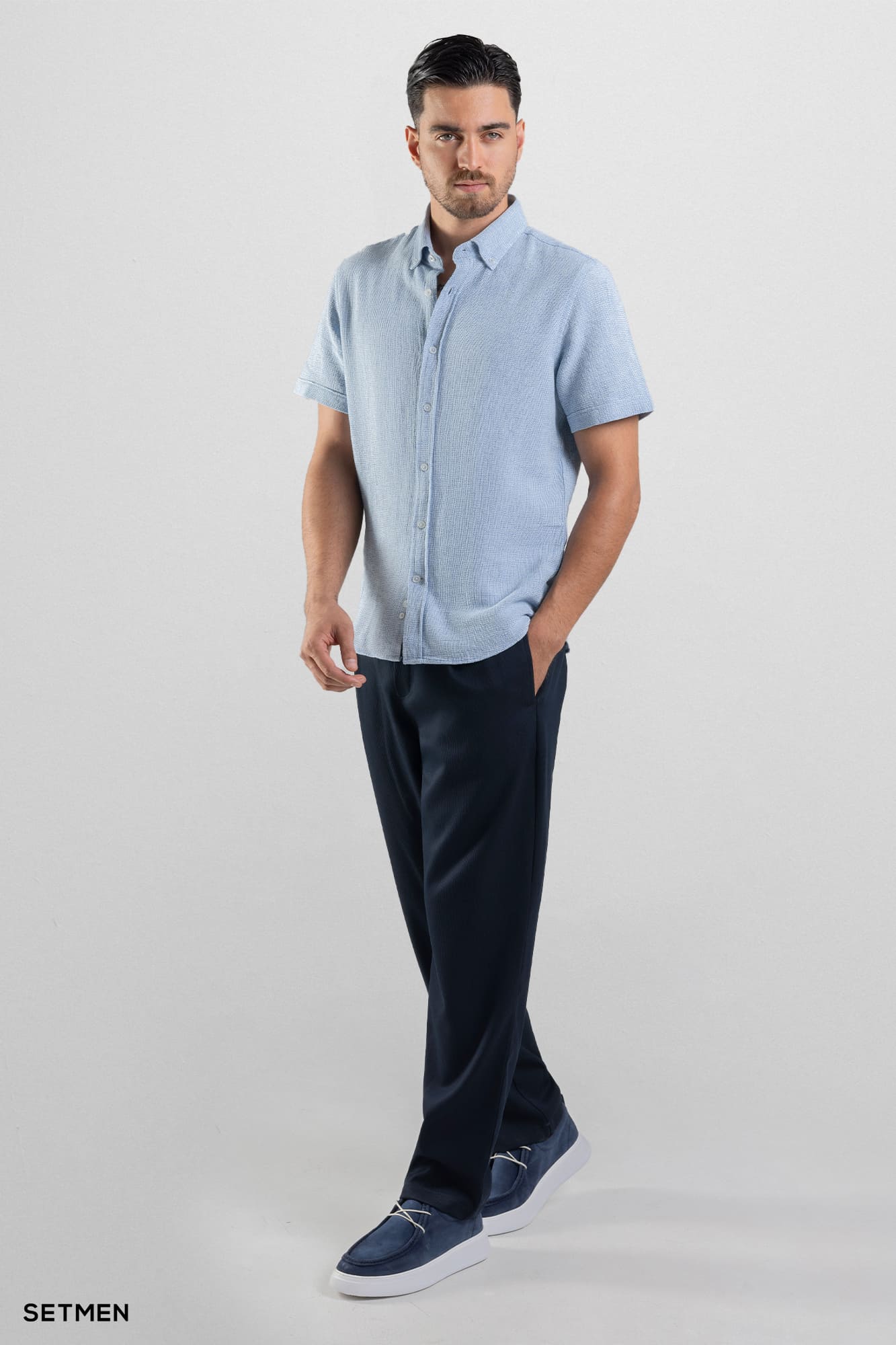 پیراهن مردانه آستین کوتاه کنفی