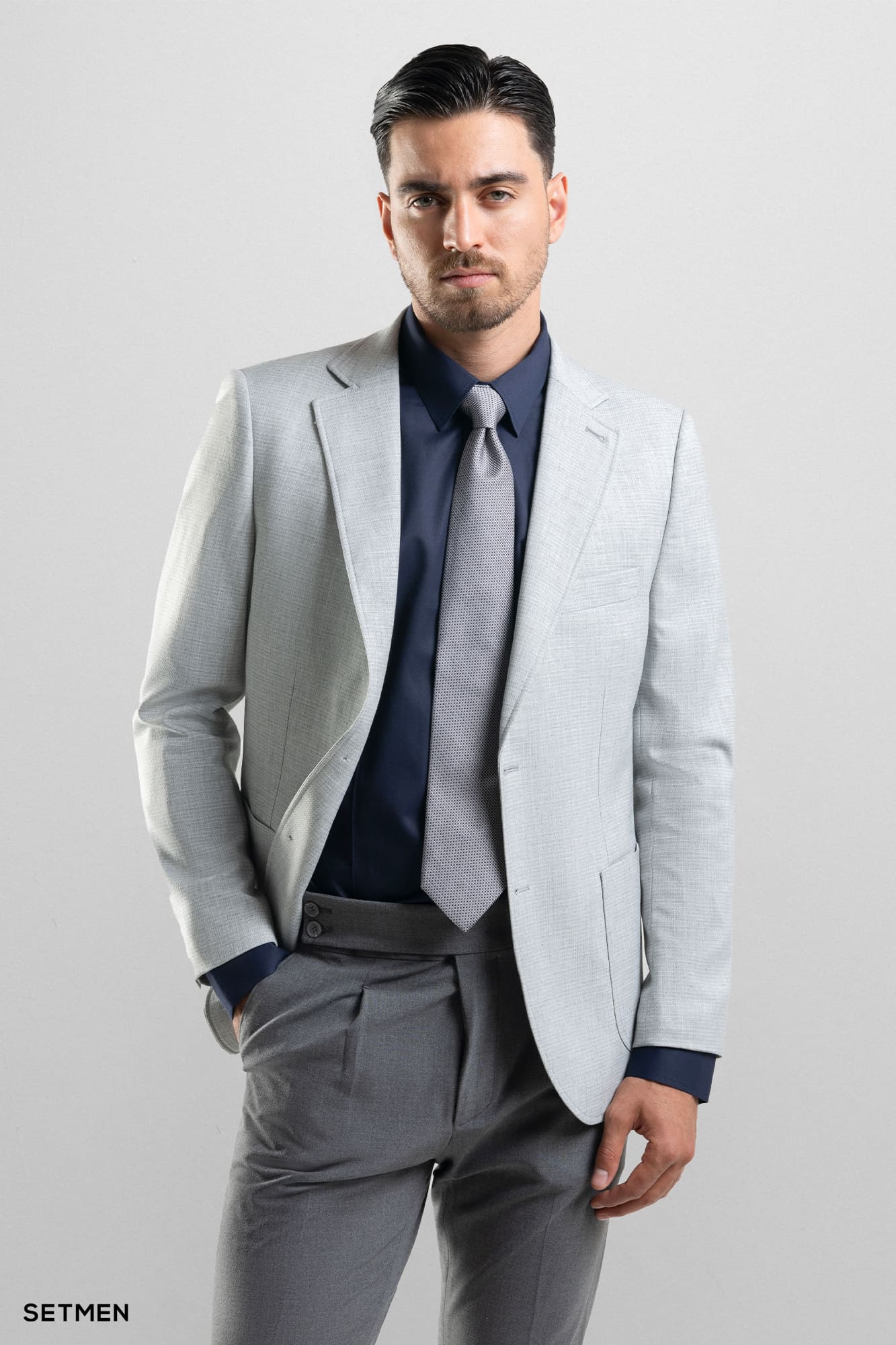 کت تک مردانه یقه انگلیسی نیم آستر دو دکمه