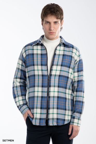 پیراهن مردانه چهارخانه زیپ دار