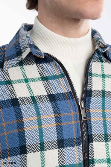 پیراهن مردانه چهارخانه زیپ دار