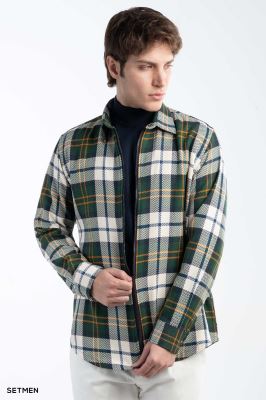 پیراهن مردانه چهارخانه زیپ دار