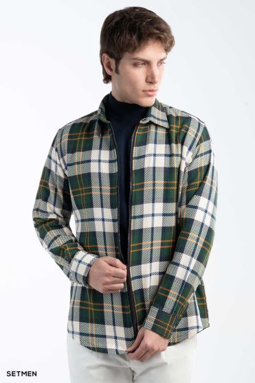 پیراهن مردانه چهارخانه زیپ دار