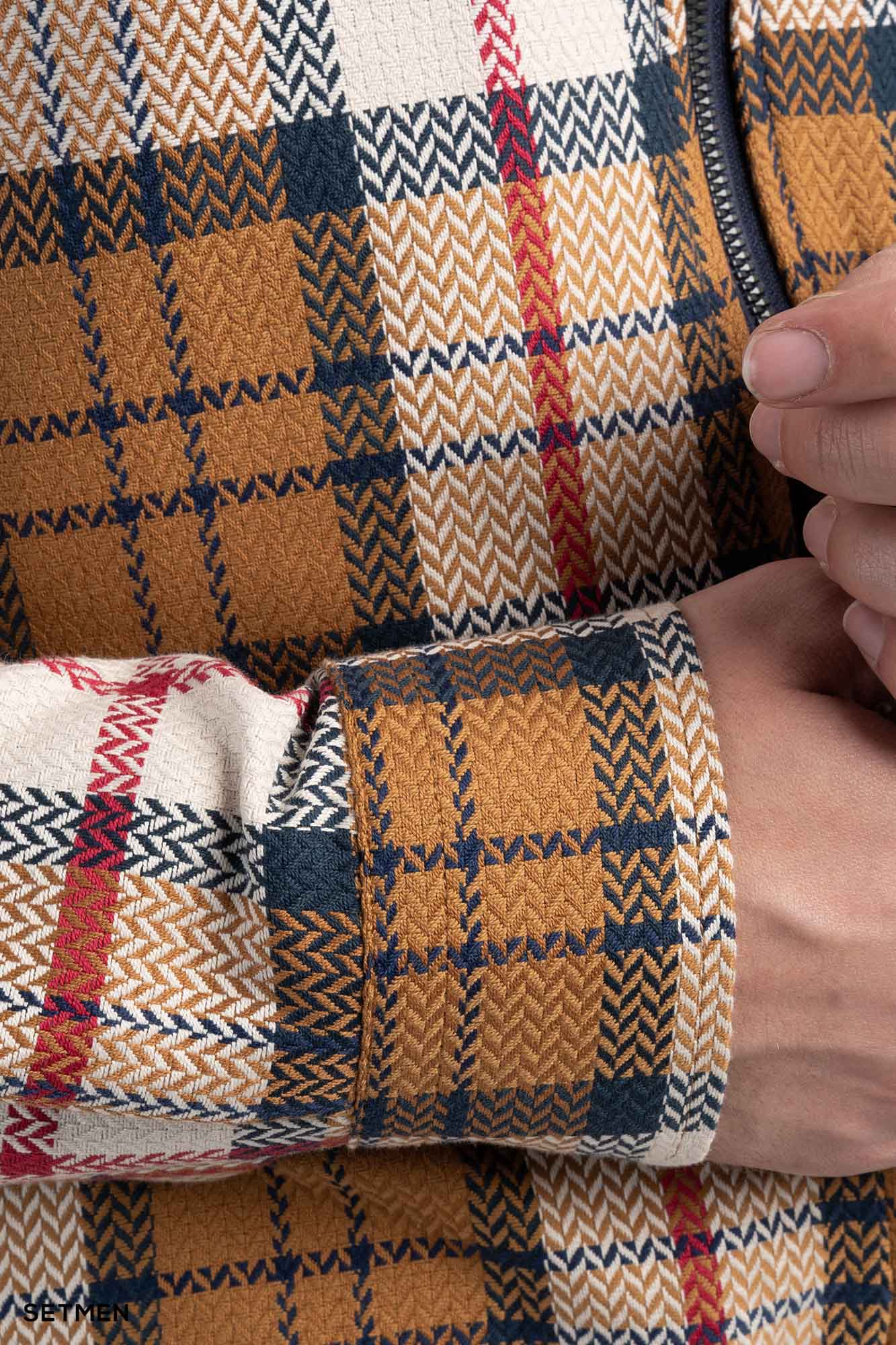 پیراهن مردانه چهارخانه زیپ دار