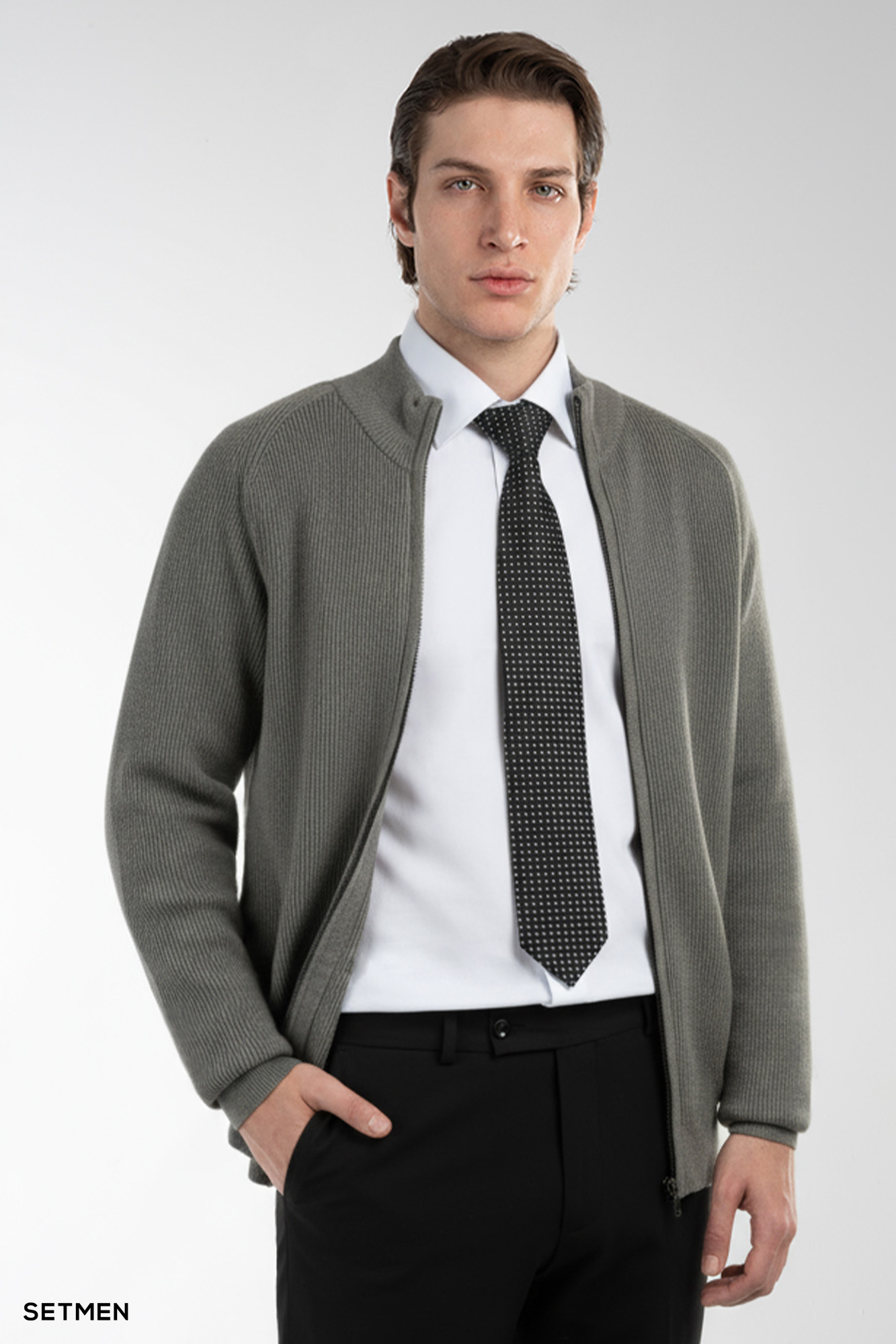 بافت مردانه آستین رگلان تمام زیپ