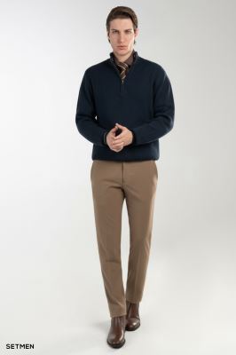 بافت مردانه نیم زیپ یقه ایستاده کلاسیک