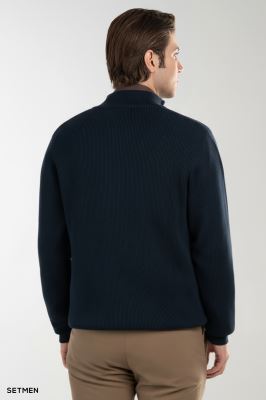 بافت مردانه نیم زیپ یقه ایستاده کلاسیک