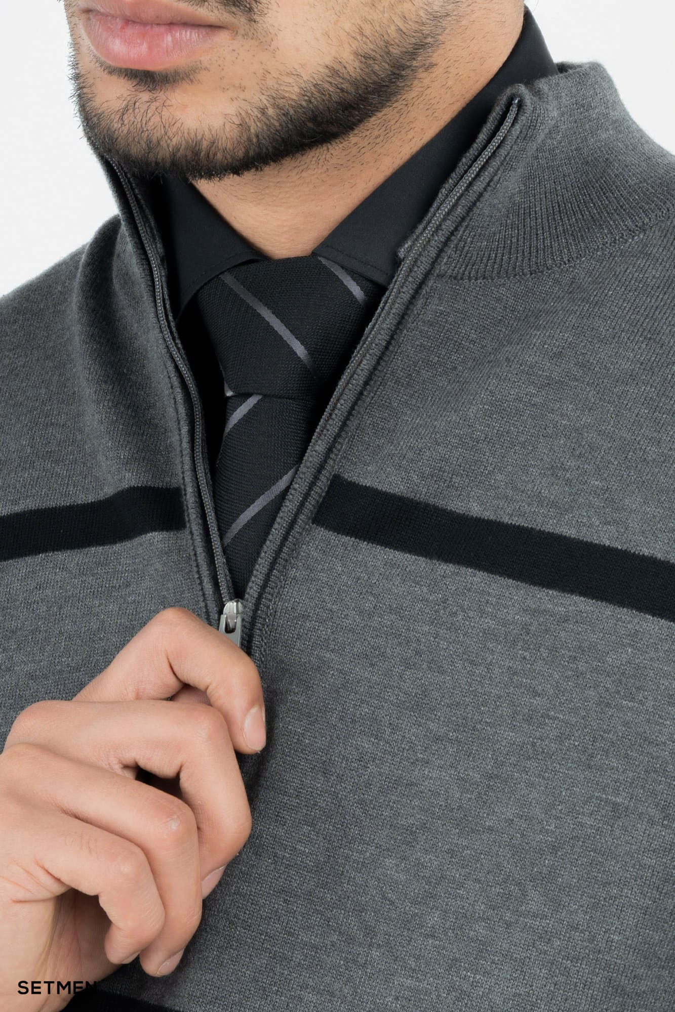 بافت مردانه نیم زیپ یقه ایستاده کلاسیک