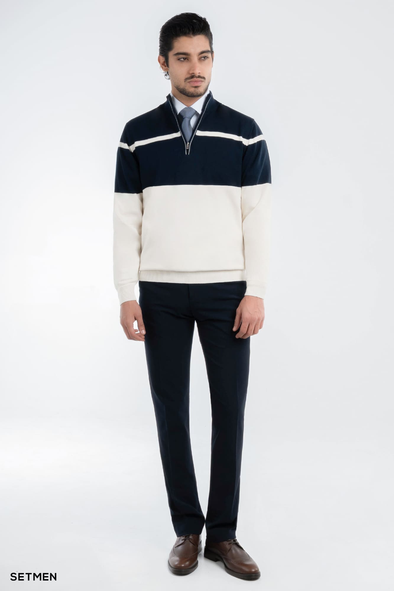 بافت مردانه نیم زیپ یقه ایستاده کلاسیک