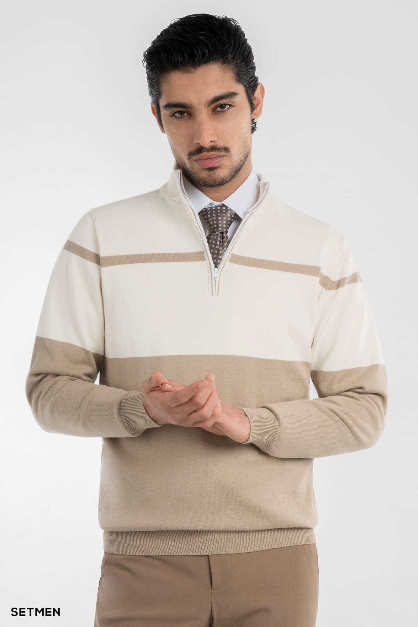 بافت مردانه نیم زیپ یقه ایستاده کلاسیک
