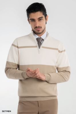 بافت مردانه نیم زیپ یقه ایستاده کلاسیک
